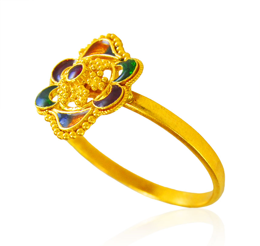  [ 22K Gold Rings > 22kt Gold Meenakari Ring  ]