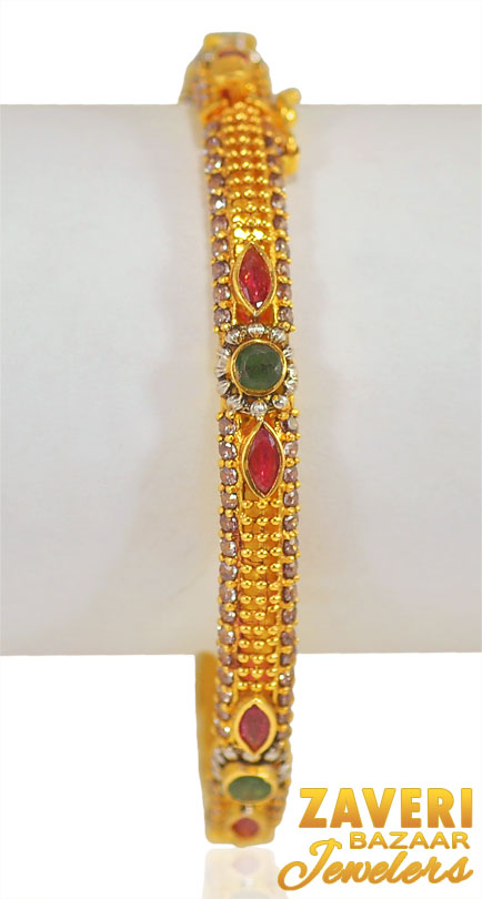  [ 22K Antique Bangles > 22k Gold Antique Bangle with stones  ]
