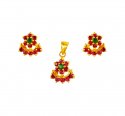 22k Gold Emerald Ruby Pendant Set - Click here to buy online - 1,423 only..