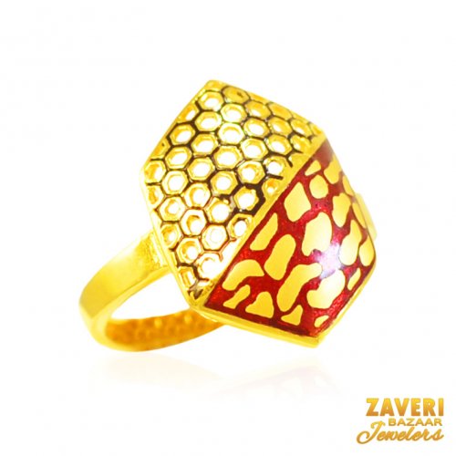 22Kt Gold Meenakari Ring 