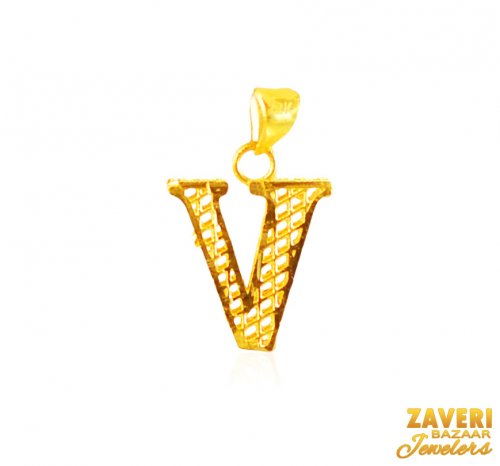 22Kt Gold Initial Pendant (V) 