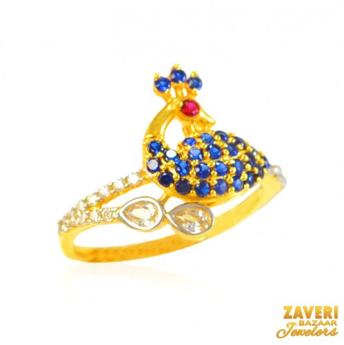 22Kt Gold CZ and Colored Stone Ring 