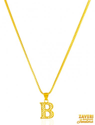 22K Gold Initial Pendant (Letter B) 