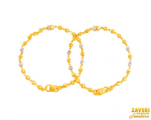 22Kt Gold TwoTone Baby Bracelet 2Pc 