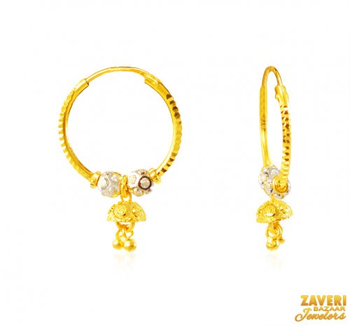 22Kt Gold Two Tone Hoop Earrings 