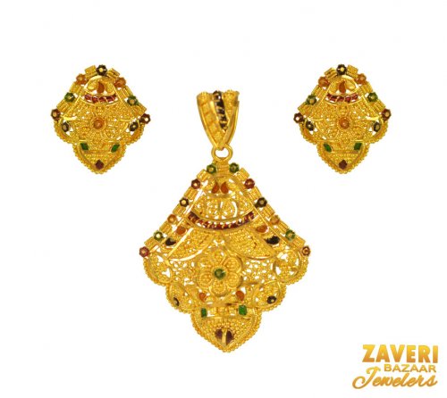 Meenakari 22K Gold Pendant set 