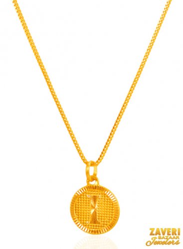 22K Gold Initial Pendant (Letter I) 