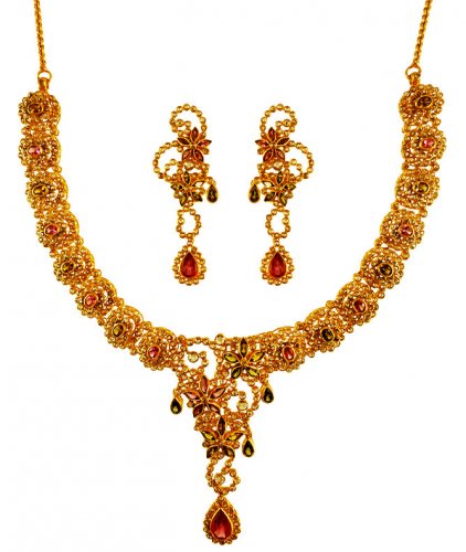 22K Gold Diamond Polki Necklace Set 