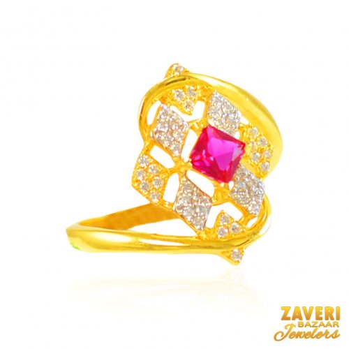 22Kt Gold CZ and Colored Stone Ring 