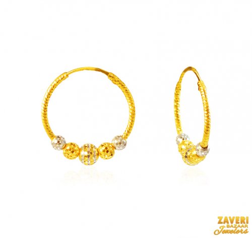 22Kt Gold Two Tone Hoop Earrings 