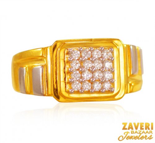 22K Gold Two Tone CZ Ring for Men 