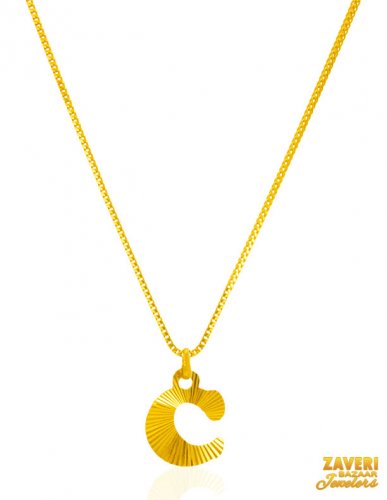 22K Gold Initial Pendant (Letter C) 