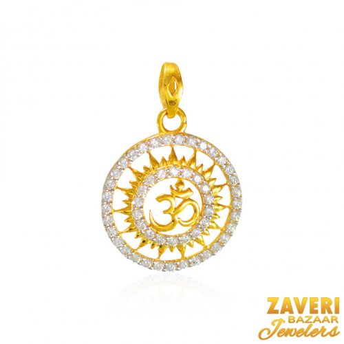22k Gold Om CZ Pendant  