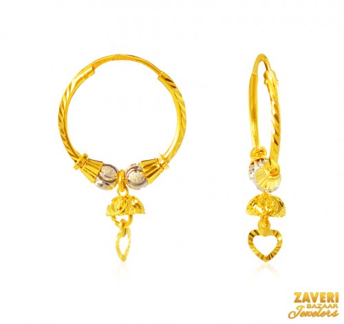 22Kt Gold Two Tone Hoop Earrings 