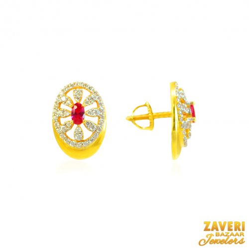 22Kt Gold CZ Colored stone Earrings 