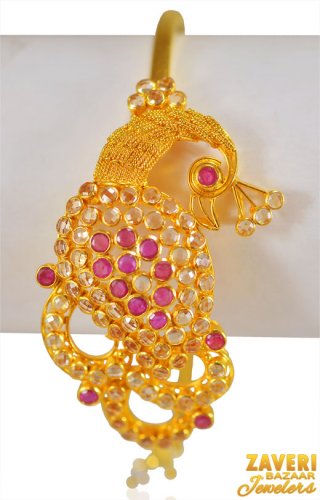 22k Gold Ruby Peacock Style Kada 