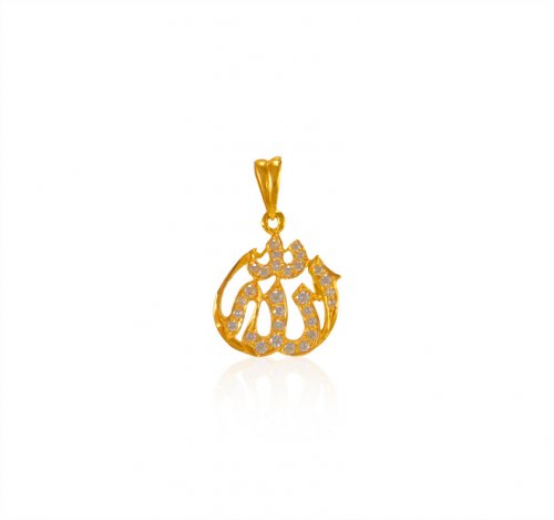 22 kt Gold Allah Pendant with CZ 