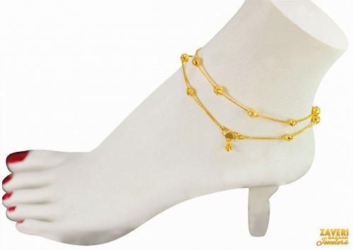 22Kt Gold Beads Anklets (2 PC) 