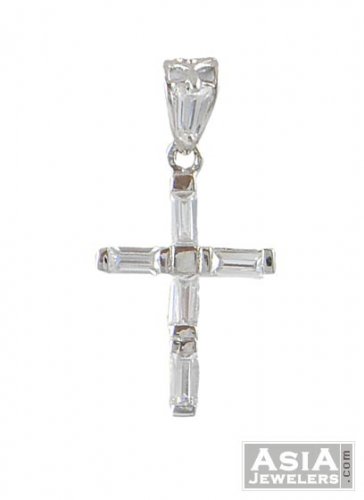 White Gold Cross Pendant with CZ 