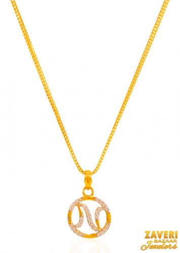 22K Gold Initial Pendant (letter N) 