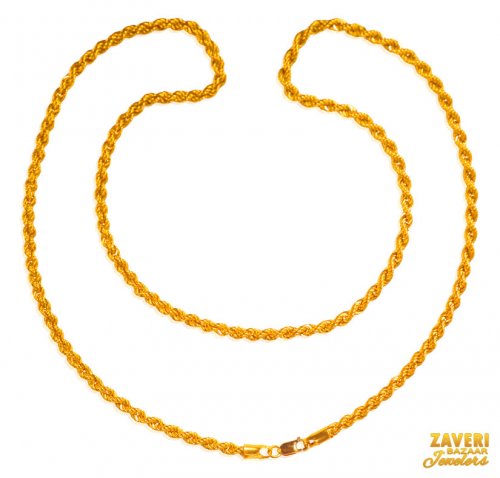 22 Kt Gold hollow Rope Chain 22 In 
