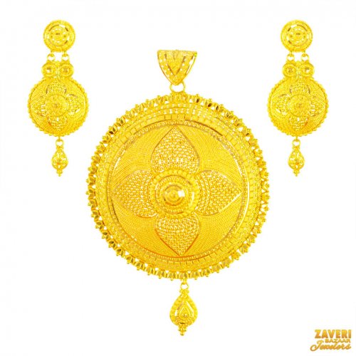 22k Gold Round Pendant Set  