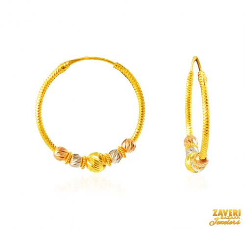 22Kt Gold Multi Tone Hoop Earrings 