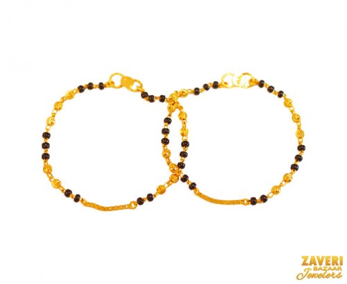 22Kt Gold Blk Beads Baby Bracelets 