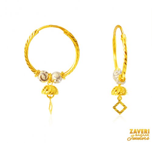 22Kt Gold Two Tone Hoop Earrings 