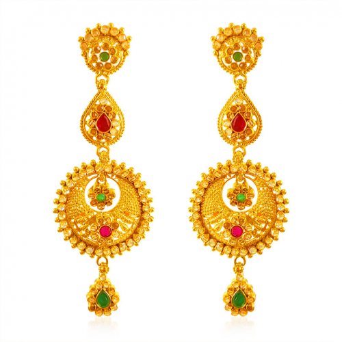 22k Gold Chand bali Long Earrings 