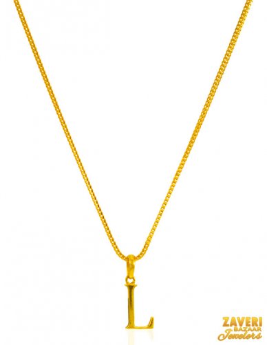 22K Gold Initial Pendant (Letter L) 