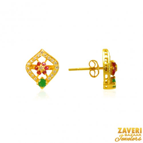 22Kt Gold CZ Colored stone Earrings 