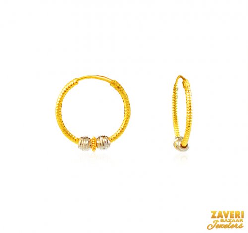 22Kt Gold Two Tone Hoop Earrings 