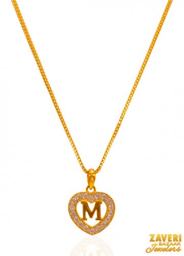22K Gold Initial Pendant (Letter M) 