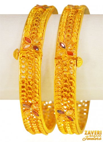 22Kt Gold Antique Bangles (2 Pc) 