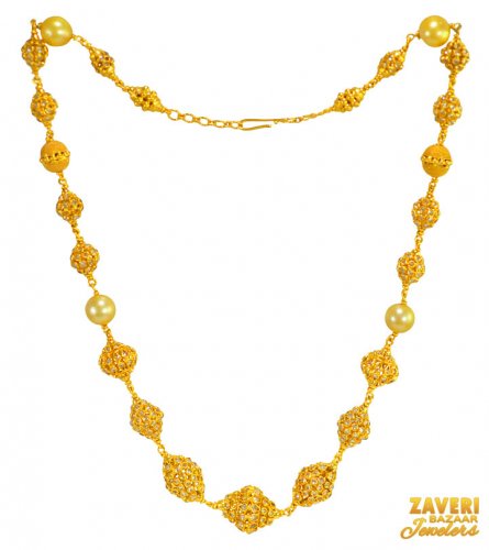 22Kt Gold Balls Necklace with Pearl 