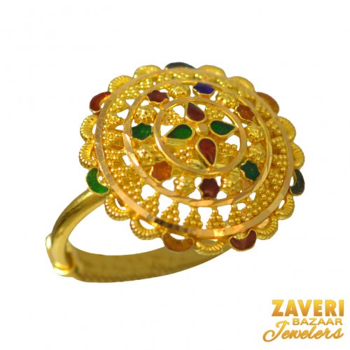 22Kt Gold Meenakari Ring 
