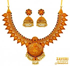 22 kt Traditional Temple Set ( 22K Antique Necklace Sets )