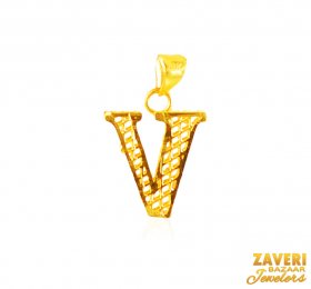 22Kt Gold Initial Pendant (V) ( Gold Initial Pendants )