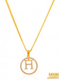 22K Gold Initial Pendant (Letter H) ( Gold Initial Pendants )