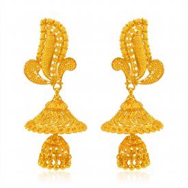 22kt Gold Fancy Chandelier Earrings ( Gold Long Earrings )