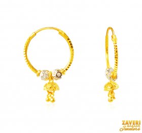 22Kt Gold Two Tone Hoop Earrings ( 22K Gold Hoops )