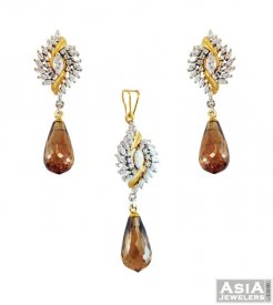 22K Gold CZ Pendant Set ( Gold Fancy Pendant Sets )