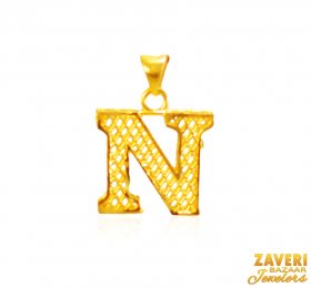 22Kt Gold Initial Pendant (N) ( Gold Initial Pendants )