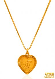 22K Gold Initial Pendant (Letter J) ( Gold Initial Pendants )