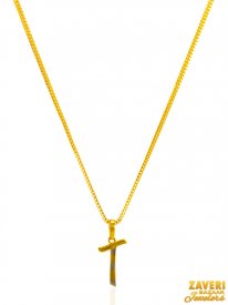 22K Gold TwoTone Pendant (Letter T) ( Gold Initial Pendants )