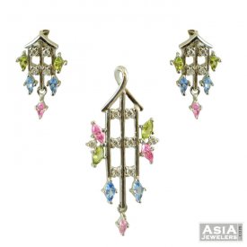 18K Pendant Set With Signity ( White Gold Pendant Sets )