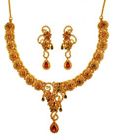 22K Gold Diamond Polki Necklace Set ( Diamond Necklace Sets )