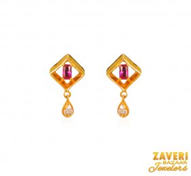 22Kt Gold Ruby Color Stone Earrings ( Gemstone Earrings )