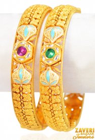 22Kt Gold Antique Kadas (2 Pc) ( 22K Antique Bangles )